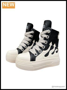 Unisex High Top Platform Sneakers PU Leather Chunky Sole Punk Street Shoes